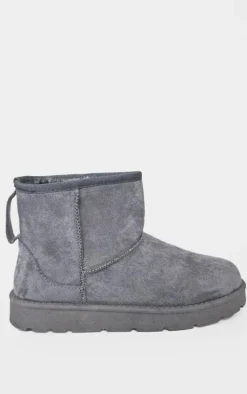 Grey Faux Suede Cleated Ankle Boots