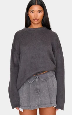 Grey Fluffy Knit Oversized Sweater