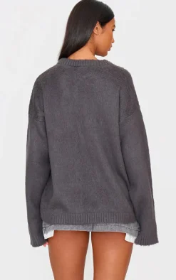 Grey Fluffy Knit Oversized Sweater