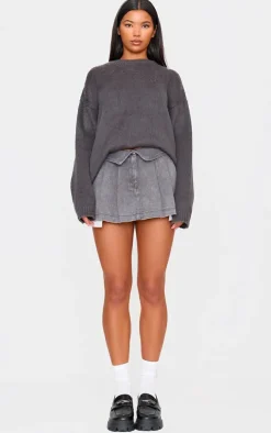 Grey Fluffy Knit Oversized Sweater