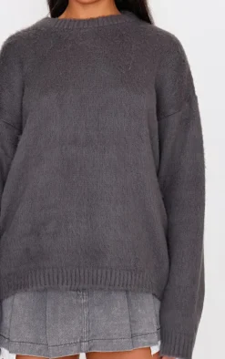 Grey Fluffy Knit Oversized Sweater