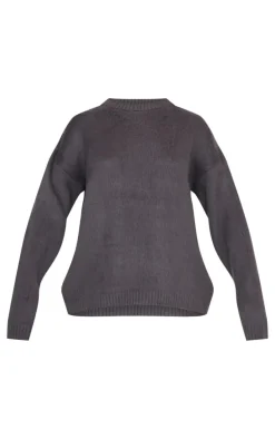 Grey Fluffy Knit Oversized Sweater