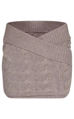 Grey Foldodver Detail V Front Mini Skirt
