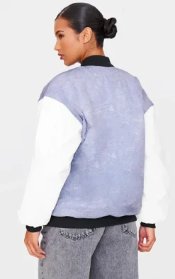Grey Graphic Detail Oversized Padded Bomber Jacket