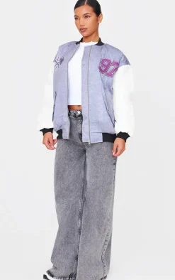Grey Graphic Detail Oversized Padded Bomber Jacket
