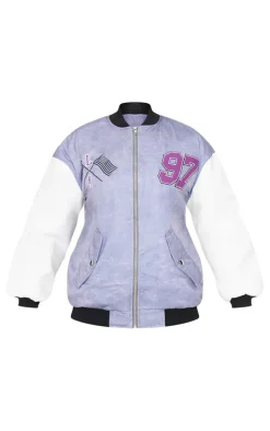 Grey Graphic Detail Oversized Padded Bomber Jacket