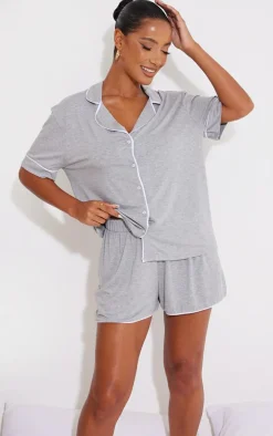 Grey Jersey Piping Detail Short PJ Set