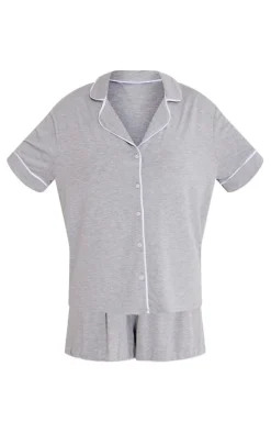 Grey Jersey Piping Detail Short PJ Set