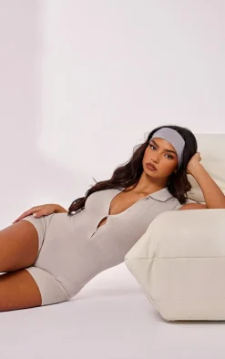 Grey Knit Button Up Romper