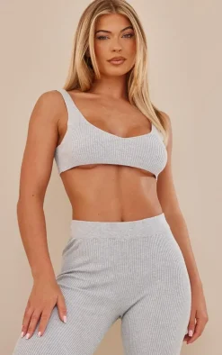 Grey Knitted Ribbed Bralet