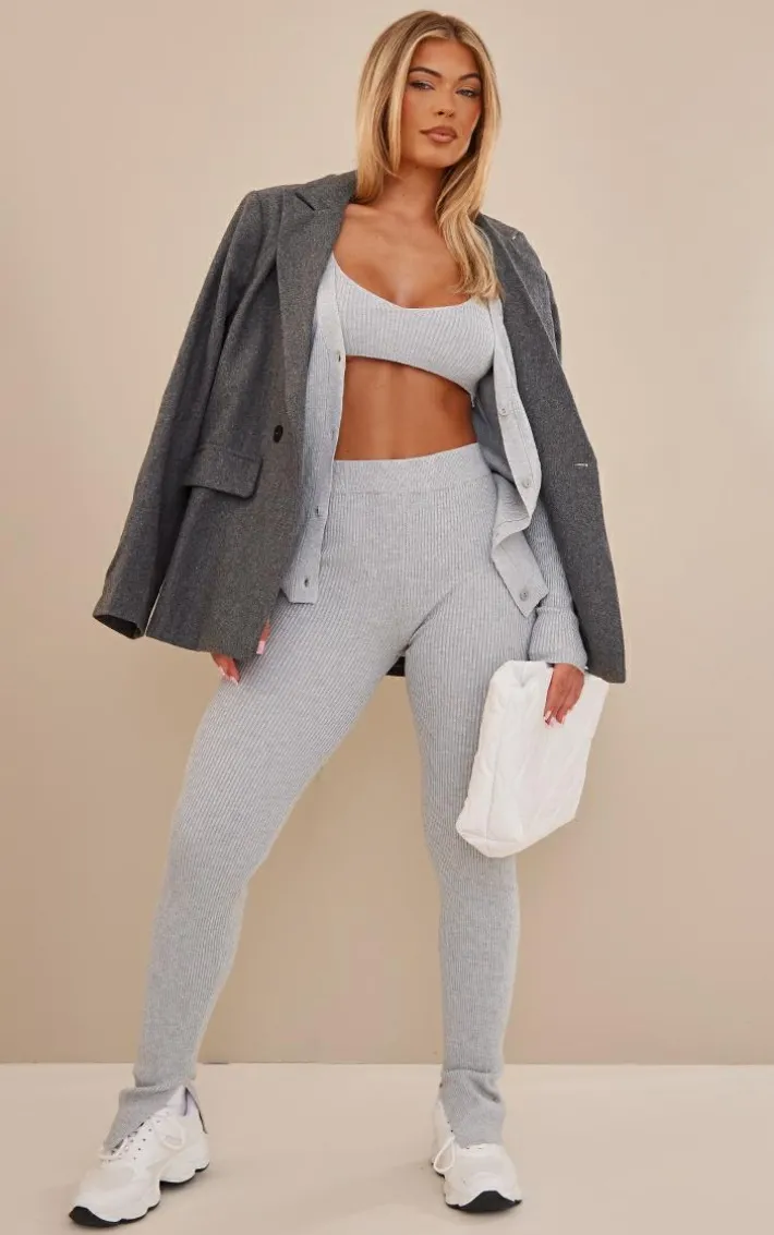 Grey Knitted Ribbed Leggings