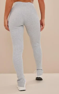Grey Knitted Ribbed Leggings