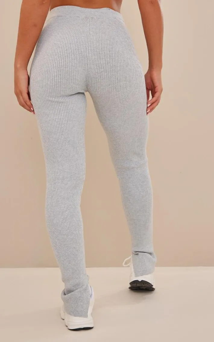 Grey Knitted Ribbed Leggings