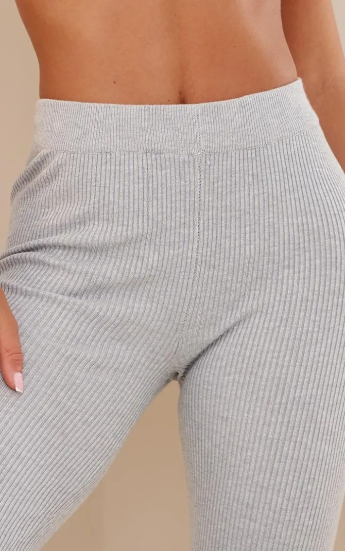 Grey Knitted Ribbed Leggings