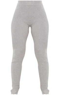 Grey Knitted Ribbed Leggings
