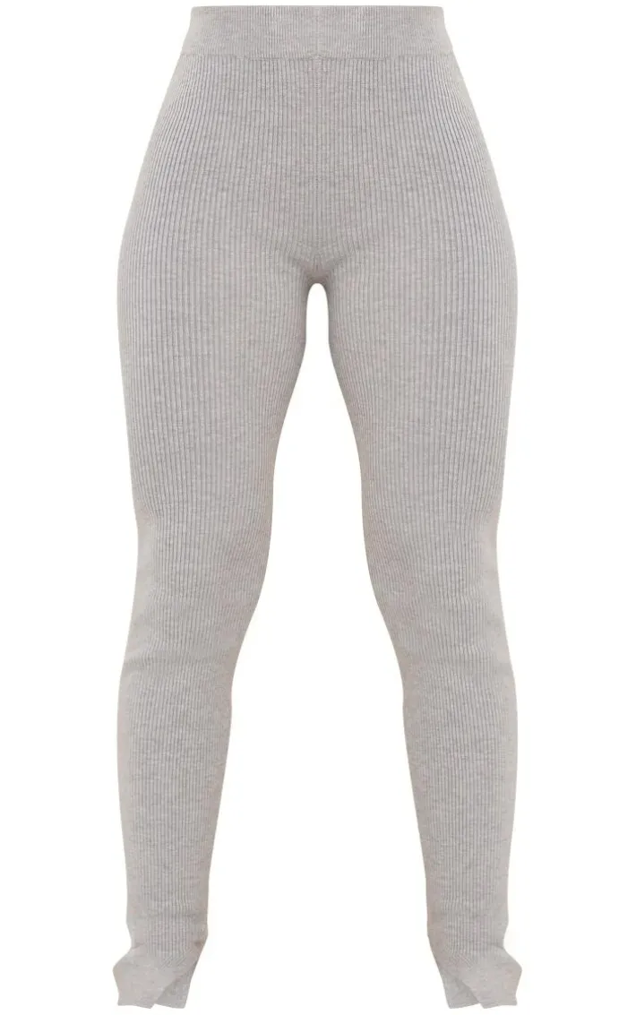 Grey Knitted Ribbed Leggings