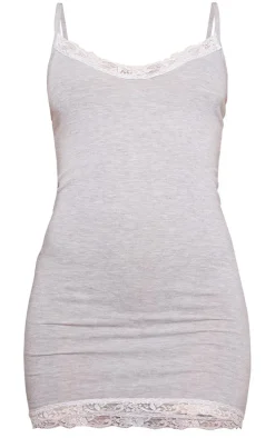Grey Lace Trim Jersey Nightie
