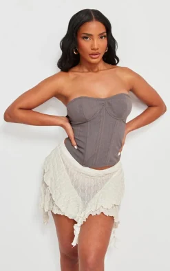 Grey Lace Up Back Cropped Corset