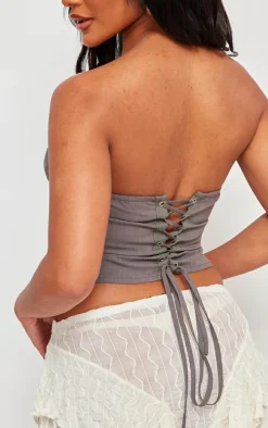Grey Lace Up Back Cropped Corset