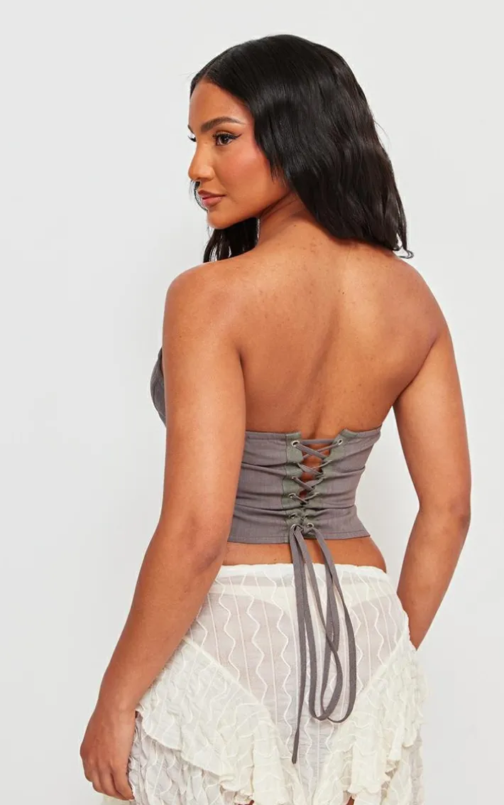 Grey Lace Up Back Cropped Corset
