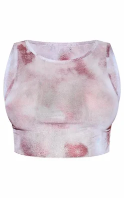 Grey Marble Print Mesh Crop Beach Top