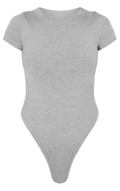 Grey Marl Basic Cotton Blend Fitted Short Sleeve Bodysuit
