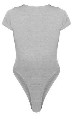 Grey Marl Basic Cotton Blend Fitted Short Sleeve Bodysuit
