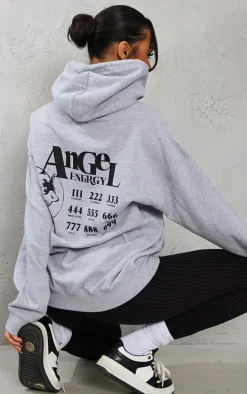 Grey Marl Angel Energy Back Print Hoodie