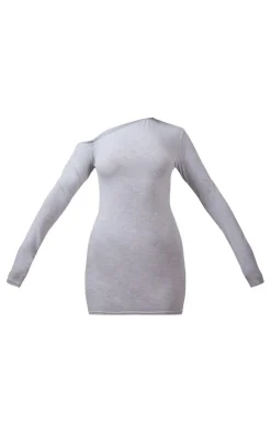 Grey Marl Asymmetric Neck Bodycon Dress