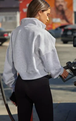 Grey Marl Borg Embroidered Chicago High Neck Quarter Zip Sweatshirt