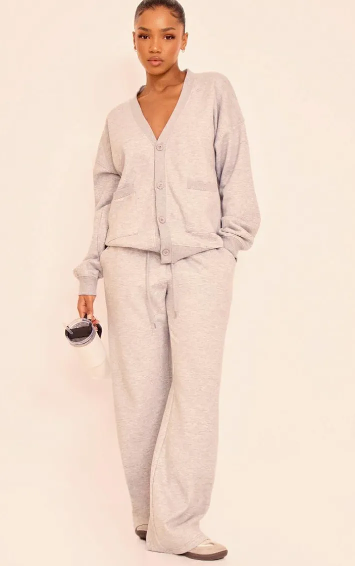 Grey Marl Button Front Pocket Sweat Cardigan