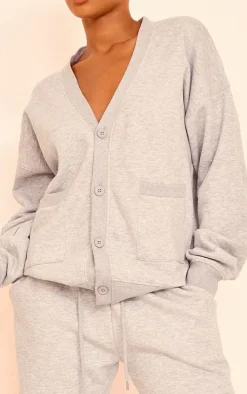 Grey Marl Button Front Pocket Sweat Cardigan