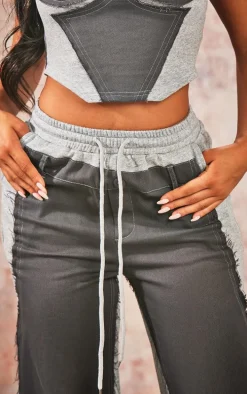 Grey Marl Cargo Panel Straight Leg Pants