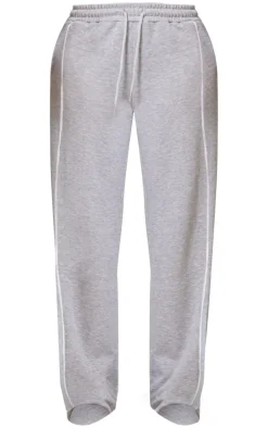 Grey Marl Contrast Piping Detail Wide Leg Sweatpants