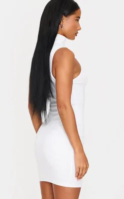 Grey Marl Cotton High Roll Neck Mini Dress