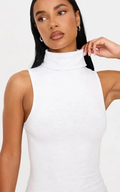 Grey Marl Cotton High Roll Neck Mini Dress