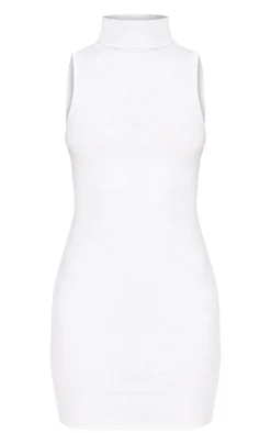 Grey Marl Cotton High Roll Neck Mini Dress