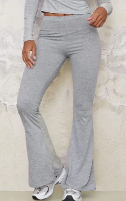 Grey Marl Cotton High Waist Flared Pants