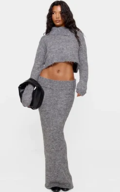 Grey Marl Knit Asymmetric Overlay Oversized Sweater