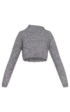 Grey Marl Knit Asymmetric Overlay Oversized Sweater