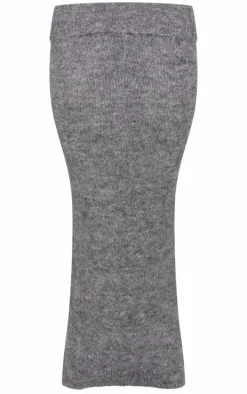 Grey Marl Knit Foldover Maxi Skirt
