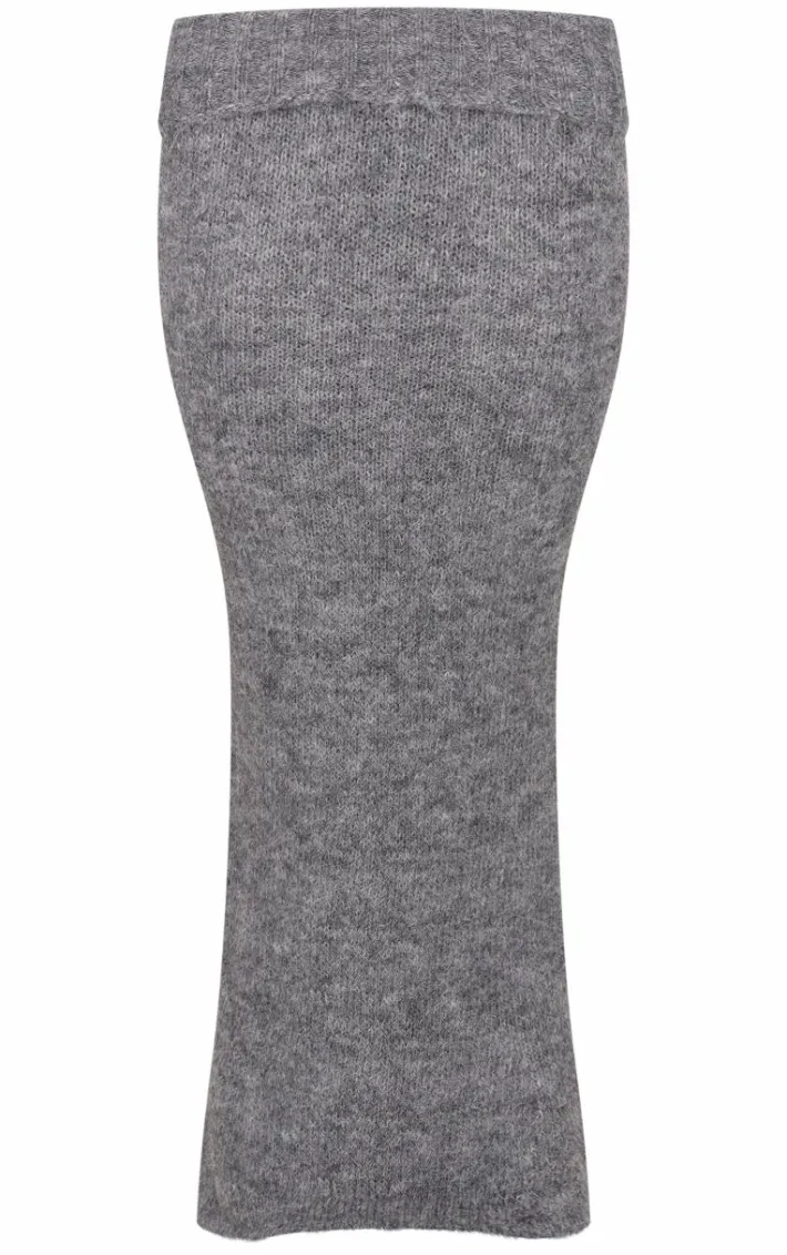 Grey Marl Knit Foldover Maxi Skirt