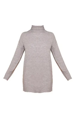 Grey Marl Knit Roll Neck Sweater Dress