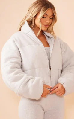 Grey Marl Knitted Puffer Jacket