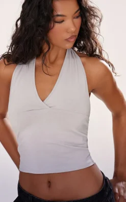 Grey Marl Modal Cotton Wrap Bust Halter Top