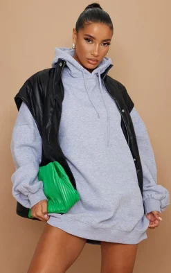 Grey Marl Oversized Hooded Sweatshirt Dress