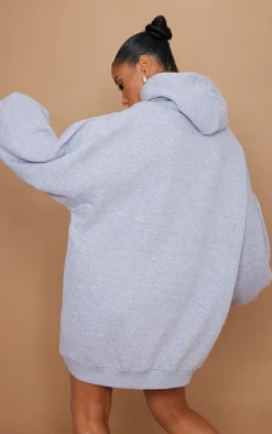 Grey Marl Oversized Hooded Sweatshirt Dress