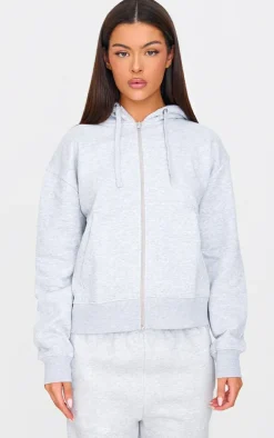Grey Marl Oversized Hooded Zip Up Sweat Hoodie