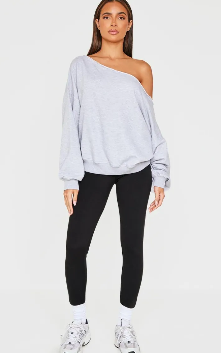 Grey Marl Oversized Off Shoulder Sweatshirt