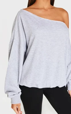 Grey Marl Oversized Off Shoulder Sweatshirt